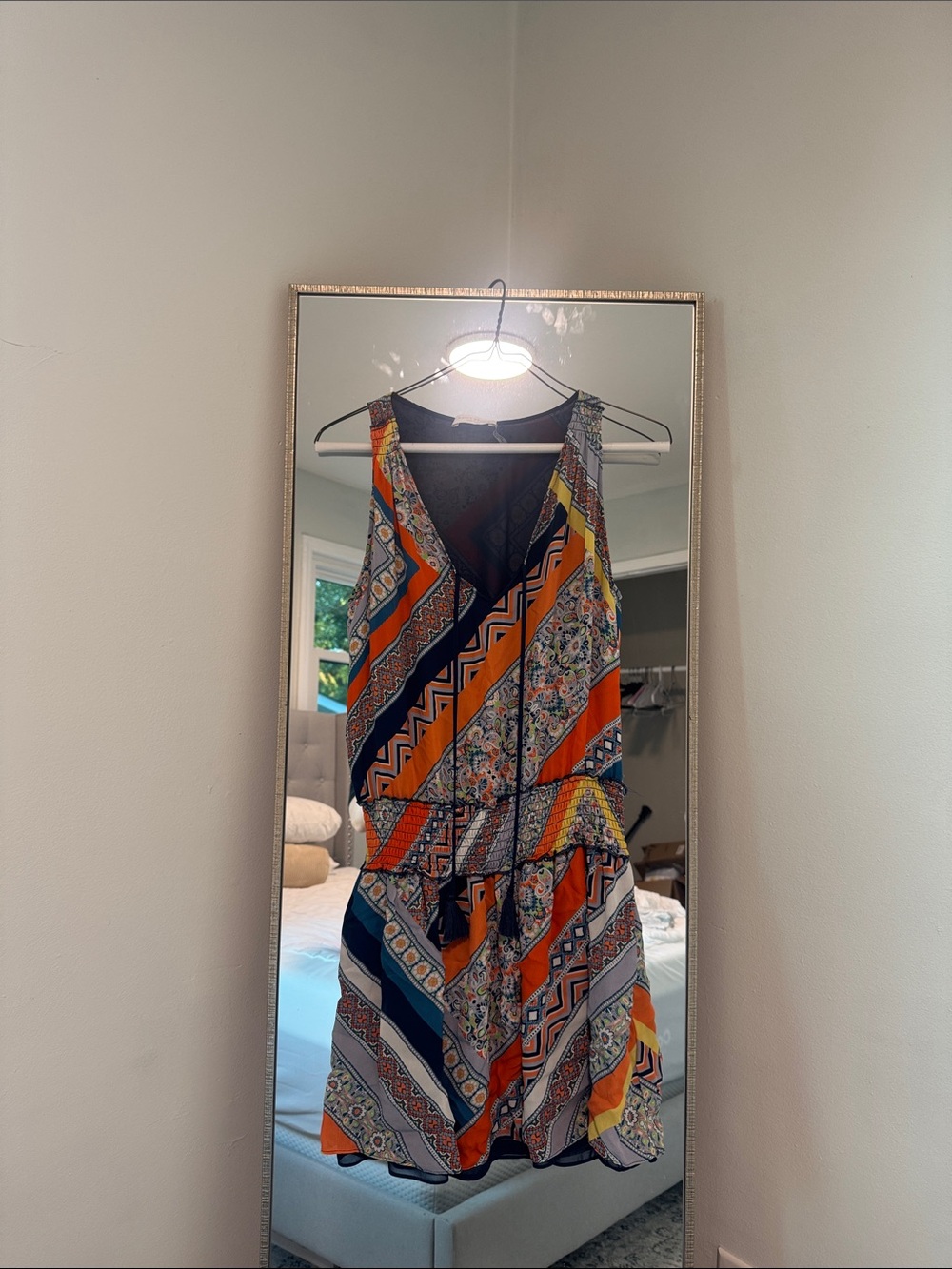 Ramy Brook Orange & Navy Mixed-Print Mini Dress